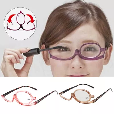 Women's Magnifying Rotable Makeup Reading Glasses Flip Make-up Clear Eyeglasses~ • £4.10