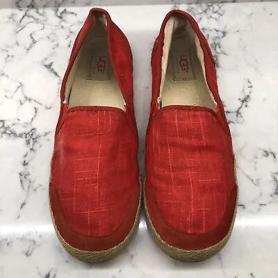 Ugg Australia Womens Delizah Espadrille Loafer Shoes Red Tan Leather Slip On 8.5 • $20