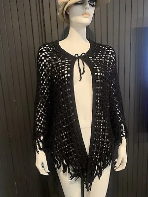 70’s Vintage Black Crocheted Shawl • $22