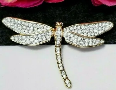 £65.60 • Buy Vintage Gold Swan Swarovski Crystal Dragonfly Brooch Pin