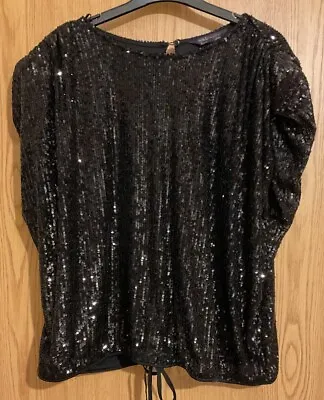 M&S Women Sparkling Black Sequin Blouse Top UK 16.Marks And Spencer Used. • £18