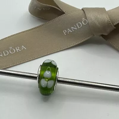 Pandora Green & White Flowers For You Murano Glass Charm 790614  • $24