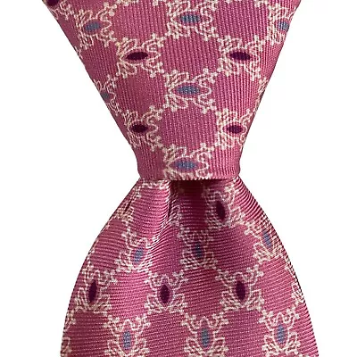 BATTISTONI Mens Silk XL Necktie ITALY Designer Bat 1017 Geometric Pink/White EUC • $69.99