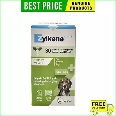 Zylkene Plus Calming Nutrition Supplement For Dogs 10-30 Kg 30 Capsules (GREEN) • $90.98