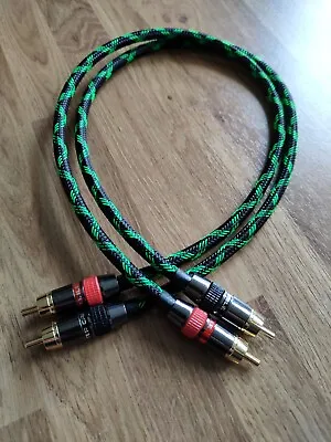 *HIFI Special* Monster/Europa RCA Phono Cable Black & Green Braided 0.5m Pair • £15.25