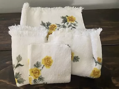 4 Martex  Floral Yellow Towels Flower Power 1970’s VGC Washcloth Bath & Hand • $26.99