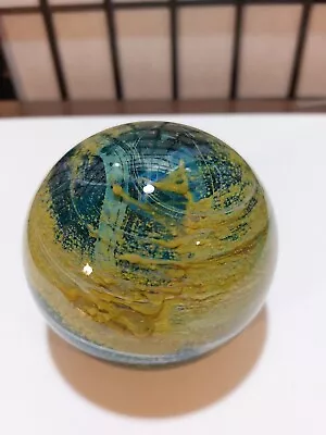  Mdina Glass Paperweight Sand & Sea Design Blue Aqua And Gold 3  Tall. 3.5  Wide • $49.95