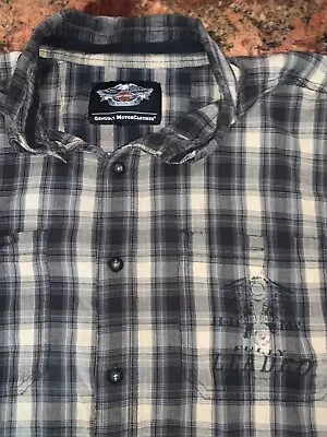 Harley Davidson Shirt Mens XL Black Beige Plaid Black Label HDMC Button Up • $19