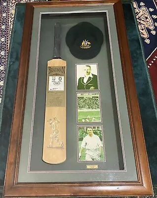 Don Bradman BAT SIGNED Limited Edition 3/20 FRAMED BAGGY GREEN CAP Cricket  • $9680