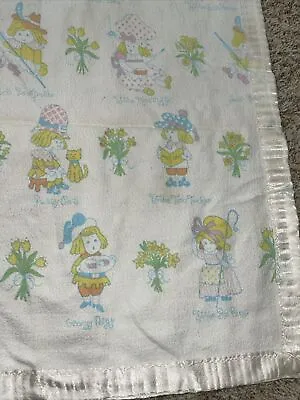 Vintage Baby Care Nursery Rhyme Crib Blanket Cotton Satin Nylon Trim 47x33 • $19.95