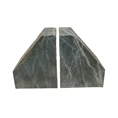 Vintage Green Emerald Forest Marble Bookends Geometric Veining Retro MCM • $29.90