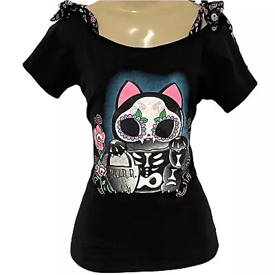 Too Fast Kitty Bow T-Shirt Visual Kei Hot Topic Cyber Punk Gothcore Rockabilly L • $32