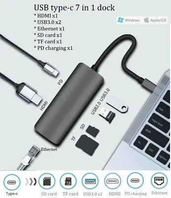 $16.95 • Buy USB C USB-c Type-C HUB Adapter Dock  5 6 7-in-1 To HDMI RJ45 Macbook Windows PC