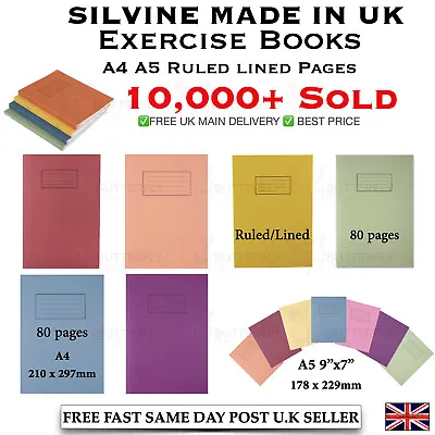Silvine A4 A5 Exercise Books School Notebooks 80 Pages Class Children Homework  • £3.49