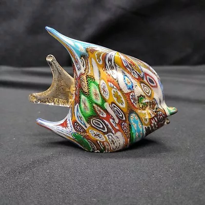 Vintage Murano Art Glass Fish Millefiori & Gold Fleck Angelfish. • $139