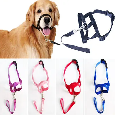 Pet Dog Muzzle Halti Style Head Collar Straps Dog Pulling Halter Training Reigns • £6.29