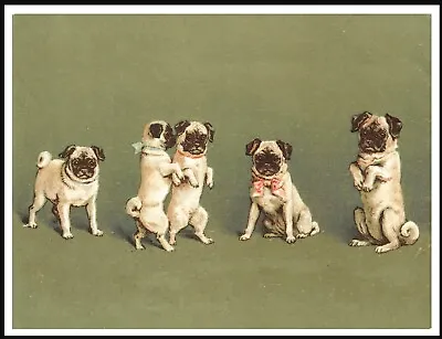 £5.99 • Buy Pug Four Little Dogs Lovely  Vintage Style Dog Art Print Poster 