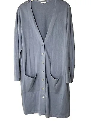 J.Jill Women's L Blue Long Duster Cotton Cashmere Silk Cardigan Sweater • $20.99