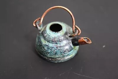 Vintage Miniature 1.5  Copper Kettle Tea Pot Handle Oxidized Green Patina • $9.99