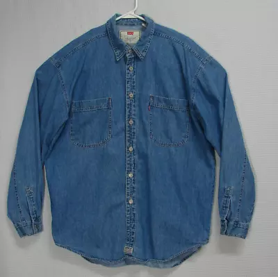 Vtg Levi's Red Tab Denim Work Shirt Blue Workwear Metal Buttons Grunge Mens M • $15