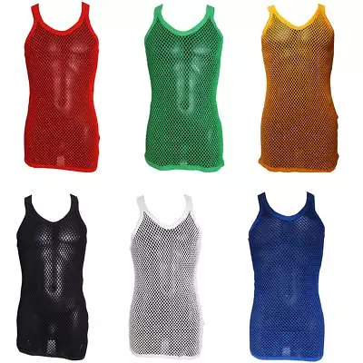 MENS STRING MESH VEST 100% COTTON MESH FISH NET FITTED STRING VEST SIZE-S To XL • £5.71