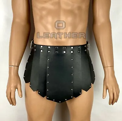Black Leather Gladiator Kilt Skirt 100% Cowhide Handcrafted U.S. Roman Warrior • $149