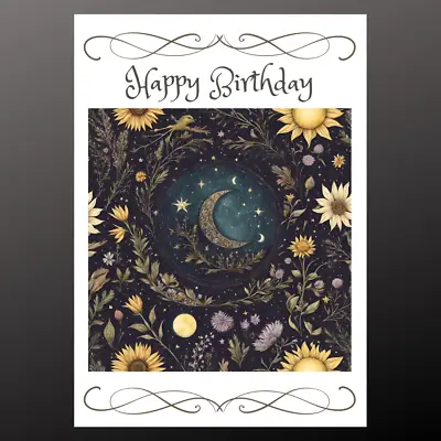 Happy Birthday Greetings Card  Personalise Seeded Celestial Moon Pagan Wiccan • £14.99