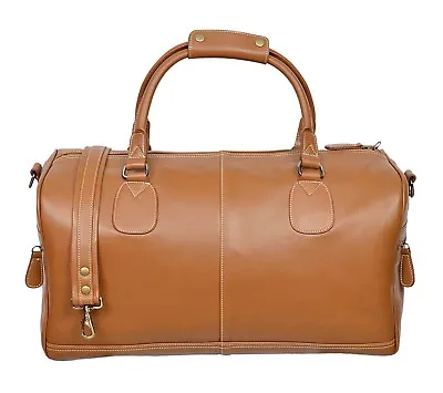Leather Weekend Bag Travel Duffle Gym Men Holdall Tan Genuine Leather Luggage • £53.55