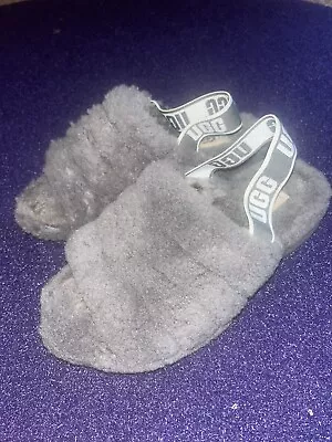 UGG Fluff Slides Sandals Grey Faux Fur Slippers Womens Size 8 • $9.80