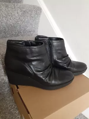 £5.99 • Buy M & S  Footglove Soft Black Leather  Comfy Wedge Heel Ankle Boots Size 6