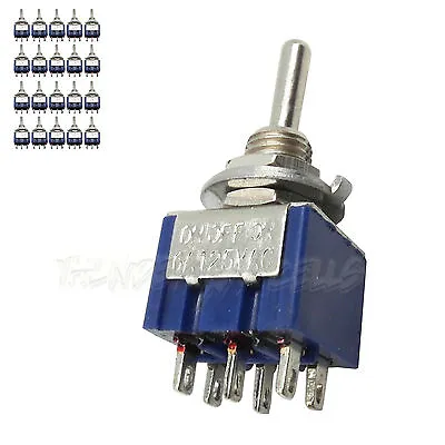 20 Pcs ON-OFF-ON 3 Position DPDT 6A 250VAC Mini Toggle Switches US Free Ship • $10.64