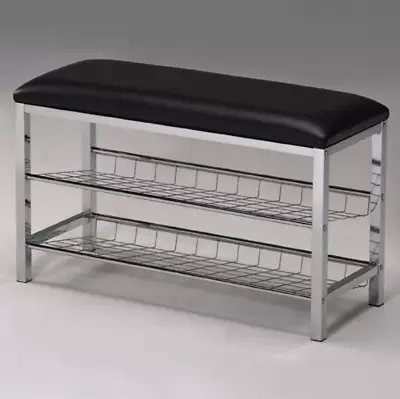 Metal Shoe Bench Entryway Organizer Storage Rack Cushion Black Chrome Bed NEW • $72.97