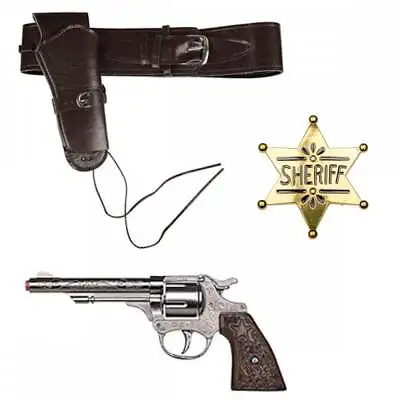 Deluxe Cowboy Holster + Toy Metal Gun + Sheriff Badge Wild West Fancy Dress Set • £29.99