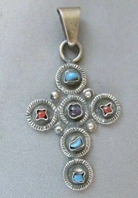 TAXCO STERLING SILVER TURQUOISE CORAL CROSS PENDANT  MATL Style  • $110