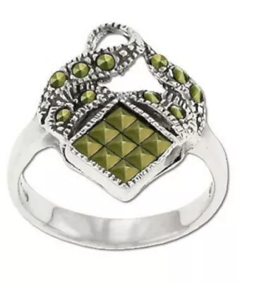 Sterling Silver Genuine Marcasite Stylized Flower Ring • $15.99
