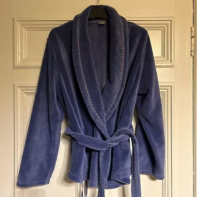 M&S Ladies UK 16 Fleece SHORT DRESSING GOWN Bed Jacket HOUSE COAT Blue • £4.99