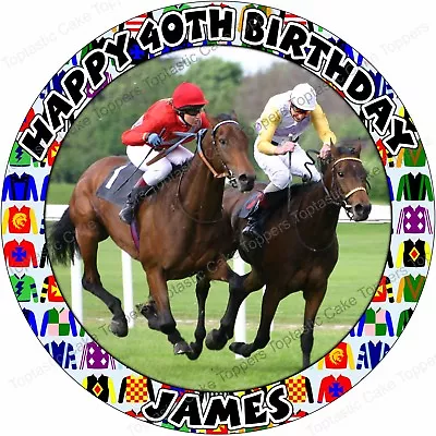 Personalised Horse Racing Race Night Edible Icing Birthday Party Cake Topper • £4.65