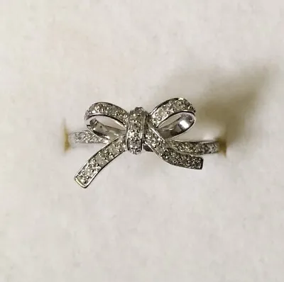 9ct White Gold & Diamond Bow Ring Size O Pretty Pave Setting Brand New • $99
