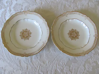 A L Alfred Lanternier Limoges France-Antique-Gold Trim /Medallion-2 Bread Plates • $23.79