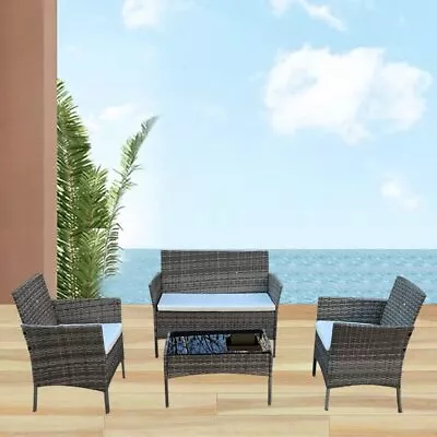 6210-B 4 Piece Rattan Garden Furniture Set Outdoor Sofa Chairs Table Patio Set • £105.99