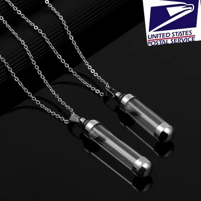$9.06 • Buy Steel Chain Glass Vial Necklace Lucky Charm Wishing Bottle Pendant Perfume Jars