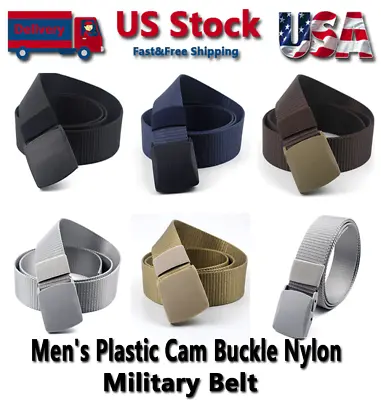 Men's Plastic Cam Buckle Nylon Canvas Tactical Waistband Webbing Military Belt • $5.78
