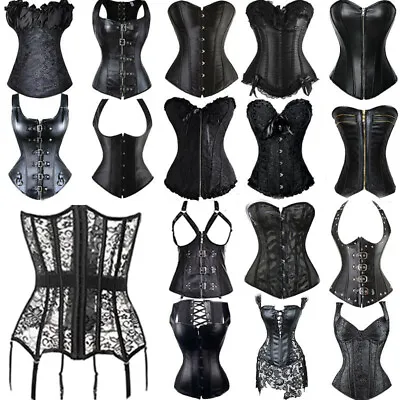 Sexy Women Black Lace Up Corset Bustier Top Shaper Basque Dress Plus 6-24 Size • £14.79