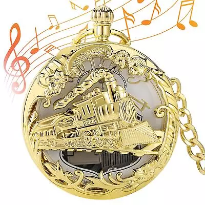 2 In 1 Vintage Quartz Pocket Watch With Chain Musical Box Holiday Birthday Gift • £23.34