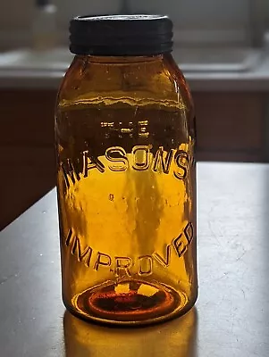 ***BOLD EMBOSSING*** Amber Half Gallon Mason Improved Fruit Jar  • $249.99