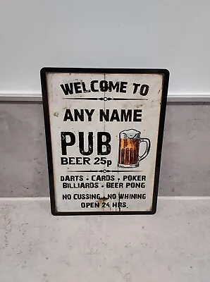 PERSONALISED Bar Sign Metal Tin Sign/plaque Man Cave Shed Garage Home Pub • £4.99