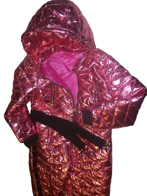 $62.99 • Buy PINK PUFFER SKI SUIT SNOW SUIT ONE PIECE JUMPSUIT WOMEN Size L NEW W/Belt (B124)