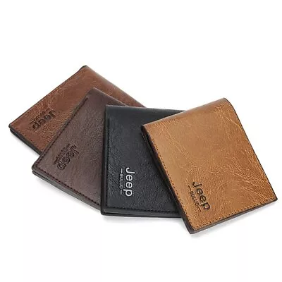 Men's Wallet Solid Retro Jeep Short Clutch PU Leather Business Card Holder Coin • $8.76