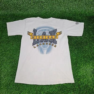 Vintage University-of-Michigan Lacrosse Shirt M Single-Stitch White Yellow Arch • $28.50