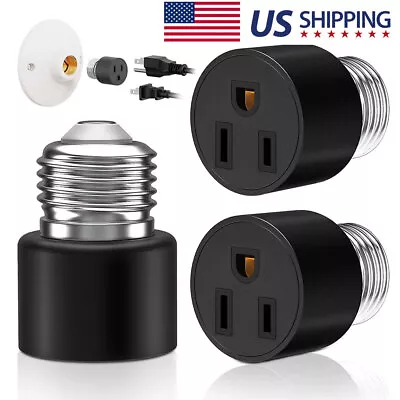 E26 Light Socket To Plug Adapter - 2 Pack 2/3 Prong Light Socket Outlet (White) • $8.85